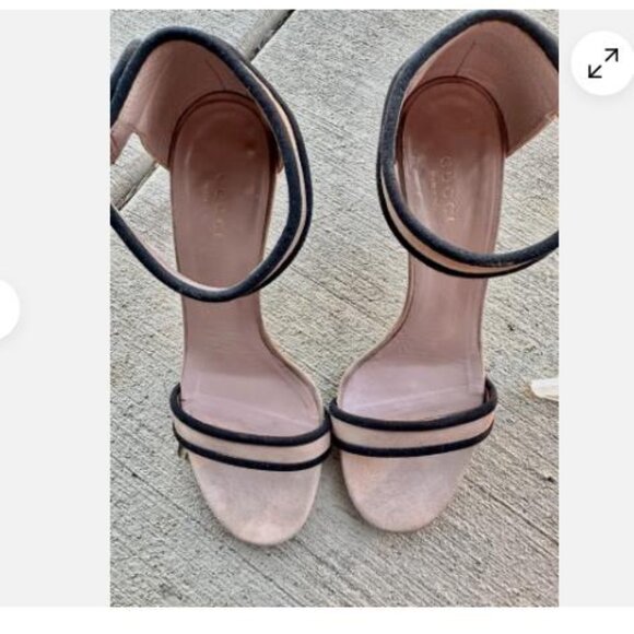 Gucci Suede Colorblock Dusty Rose Beige Luxury Ankle Strap Open Toe Sandals 37.5 - Picture 2 of 11